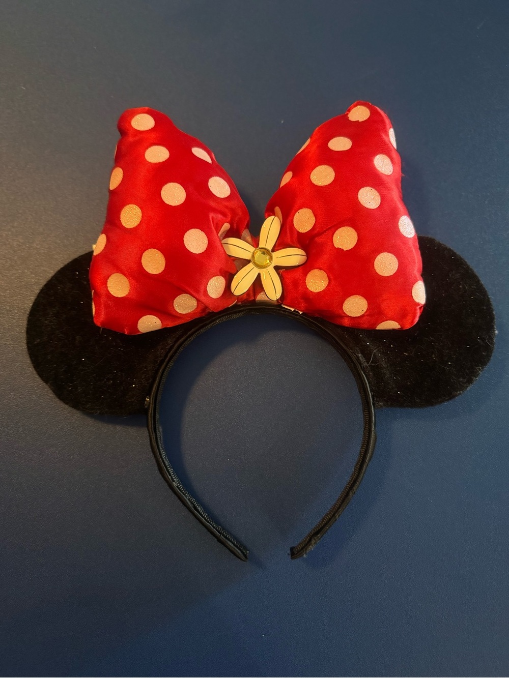 Disney Red Polka Dot Minnie Mouse Ear Headband with Yellow Flower